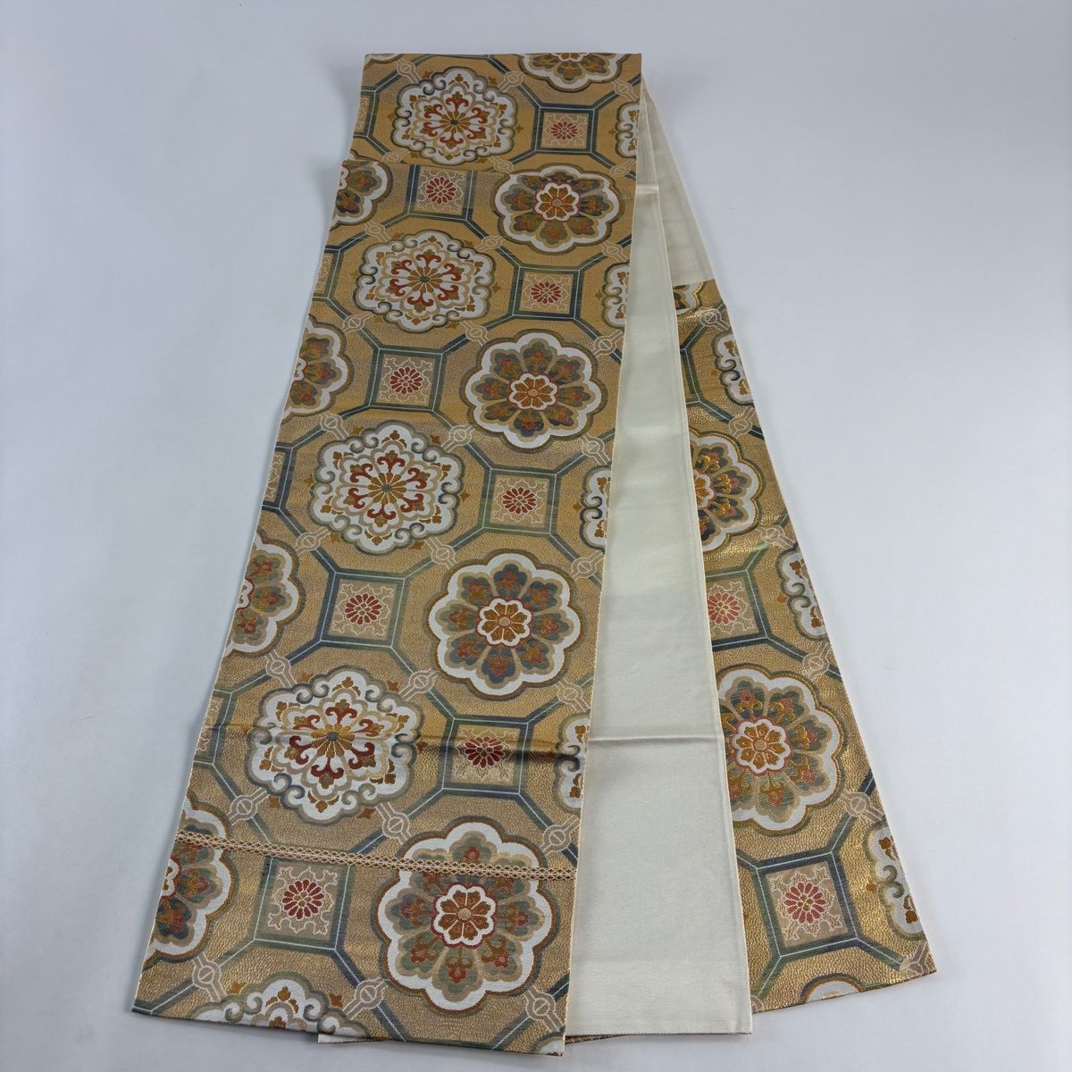 袋帯　蜀江紋　フォーマル　金糸　ベージュ　着物　帯　006k 袋帯 蜀江紋 フォーマル 金糸 ベージュ 着物 帯 006k - メルカリ