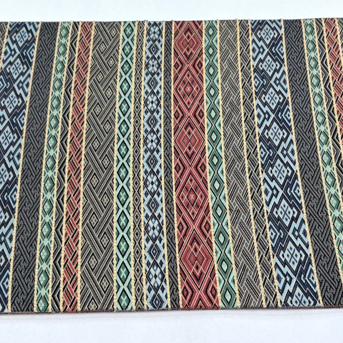 美品】 袋帯 逸品 落款 証紙 小森草木染工房 博多織 佐賀錦 段縞 菱 箔