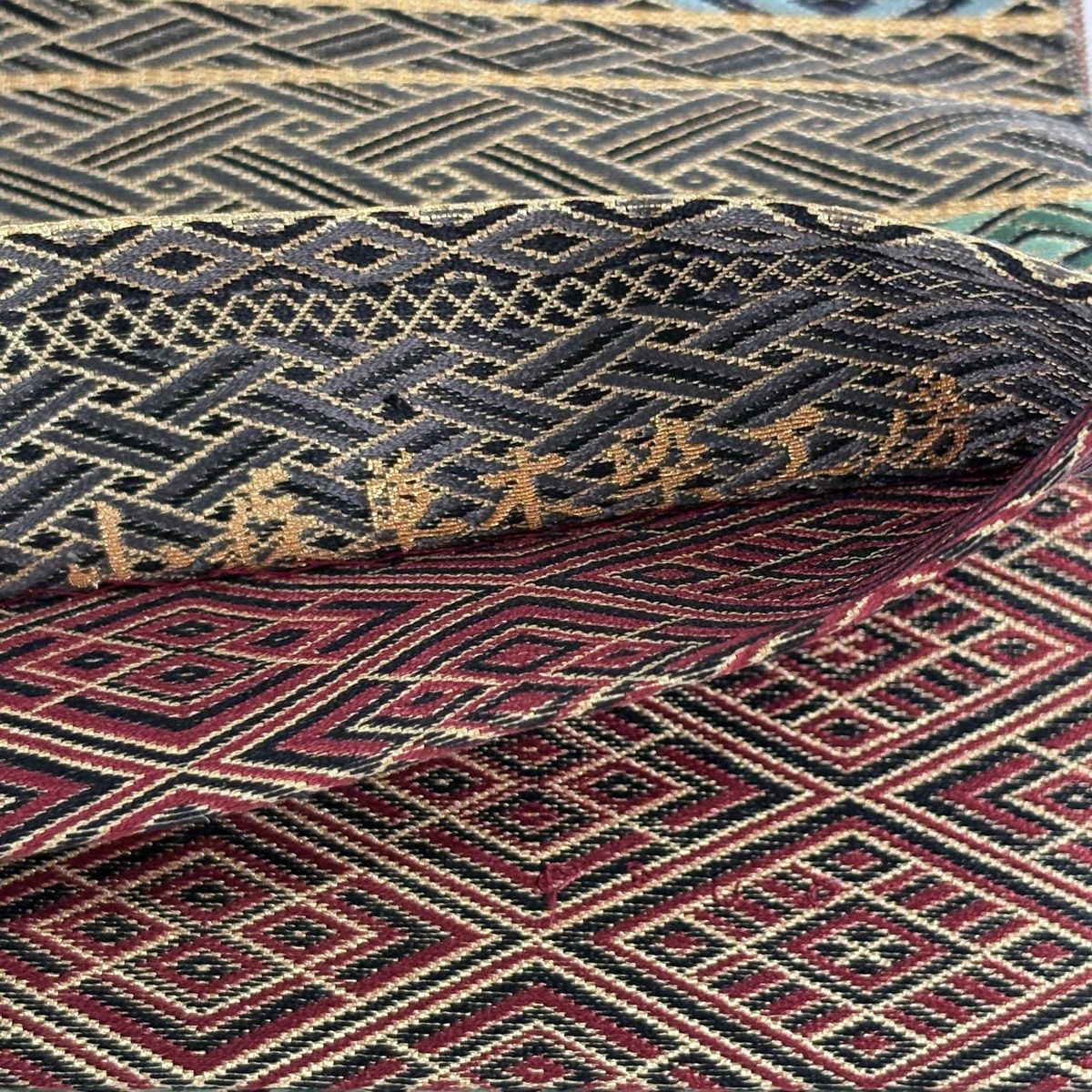 美品】 袋帯 逸品 落款 証紙 小森草木染工房 博多織 佐賀錦 段縞 菱 箔