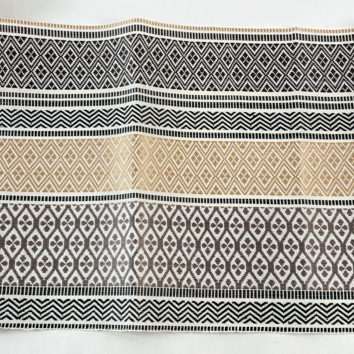 美品】 名古屋帯 優品 八寸名古屋帯 松葉仕立て 縞 幾何学 クリーム