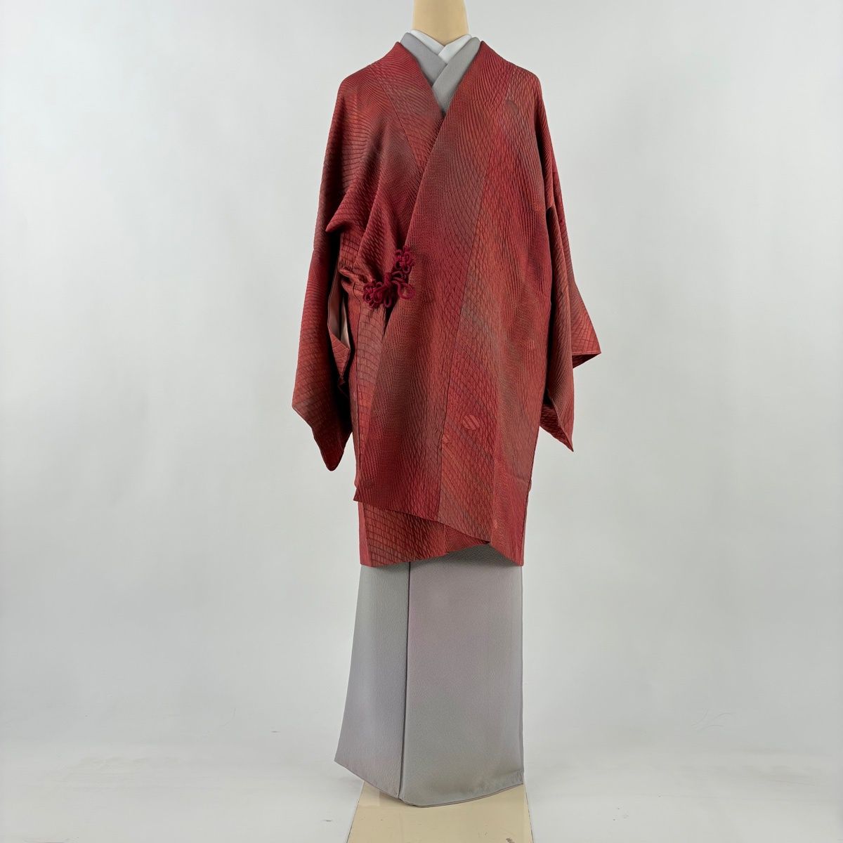 美品】 道中着 身丈96cm 裄丈66cm M 斉藤三才 和装コート 落款 幾何学