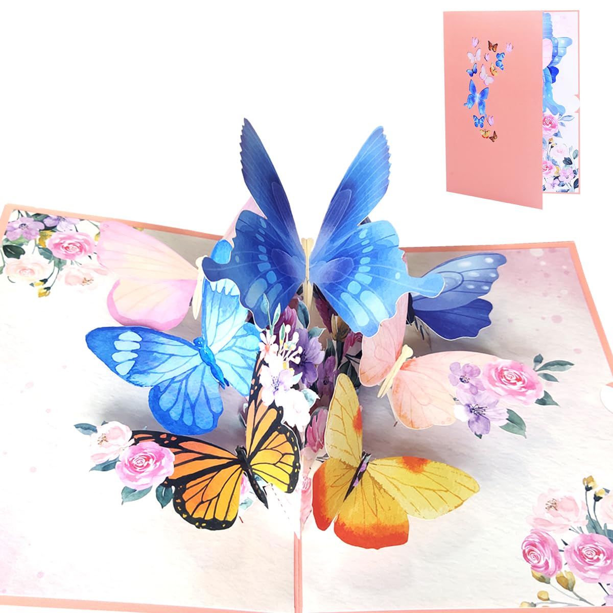 3 D 蝶々ポップアップカード 蝶が舞う感じ 立体 グリーティングカード 祝福カード カード おめでとう 記念日 フラワーカード メッセージカードと封筒付き