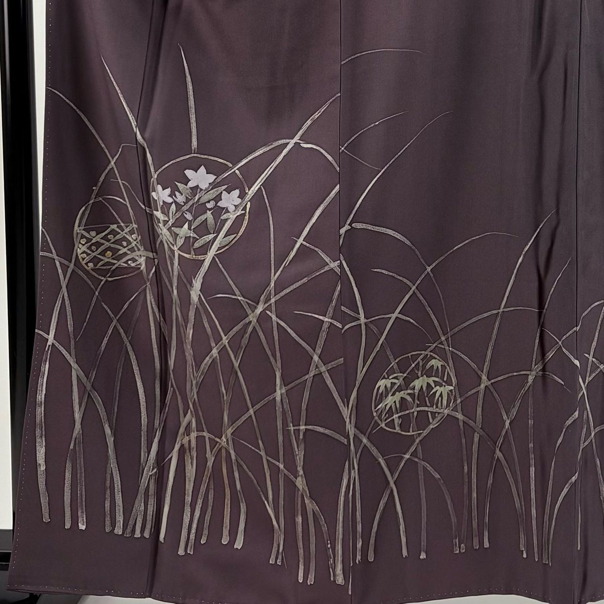 訪問着 身丈160.5cm 裄丈63.5cm S 袷 北大路魯山人 落款 丸紋 草花 紫
