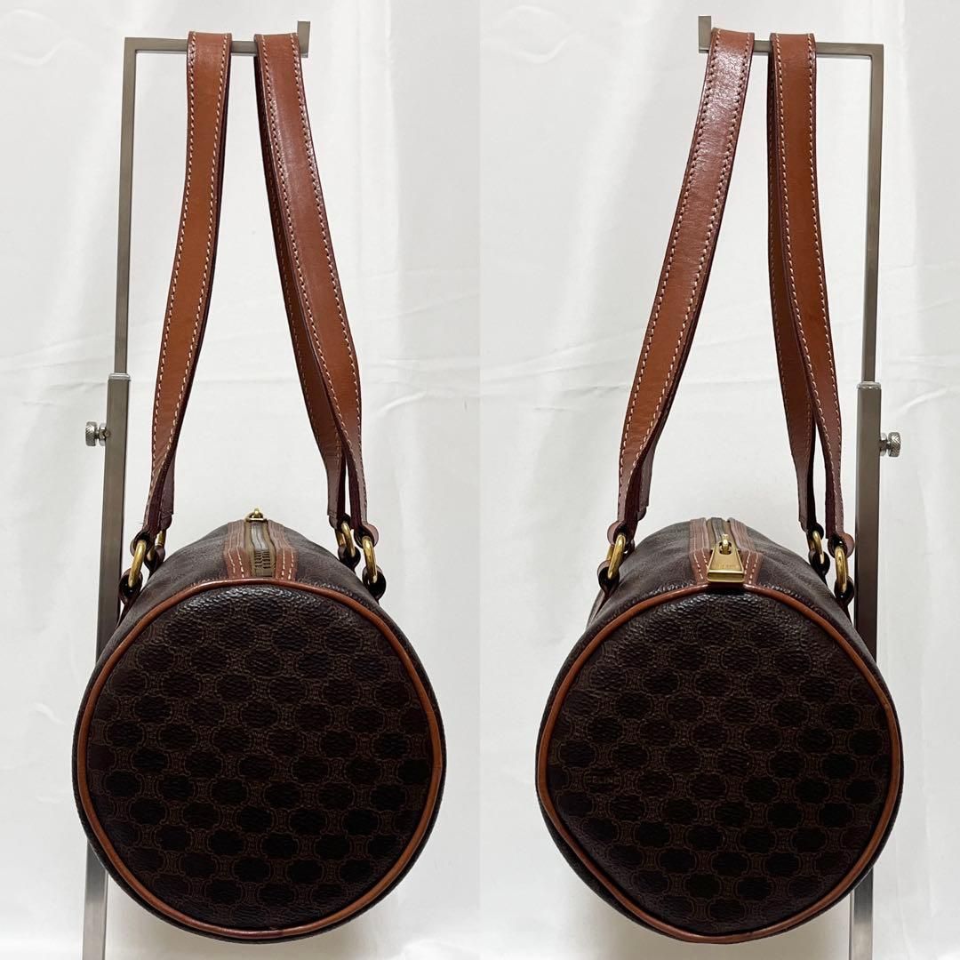 CELINE セリーヌ マカダム ミニボストン ハンドバッグ PVC ブラウン