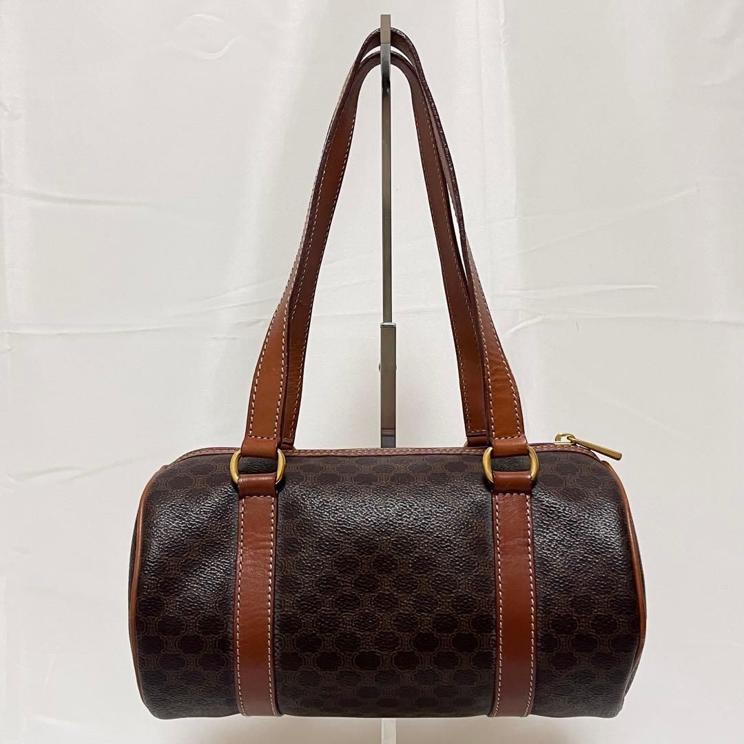 CELINE セリーヌ マカダム ミニボストン ハンドバッグ PVC ブラウン