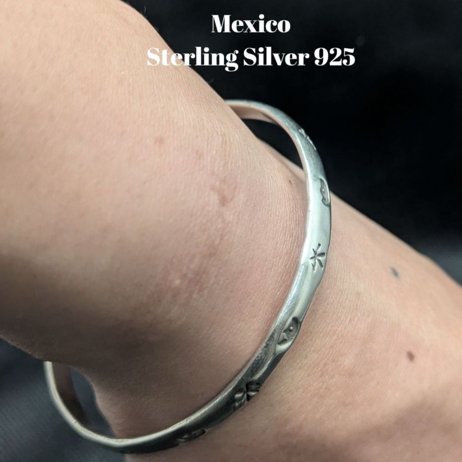 メキシコ製 シルバー925 バングル ムーン＆スターズ 刻印 19.2g 直径