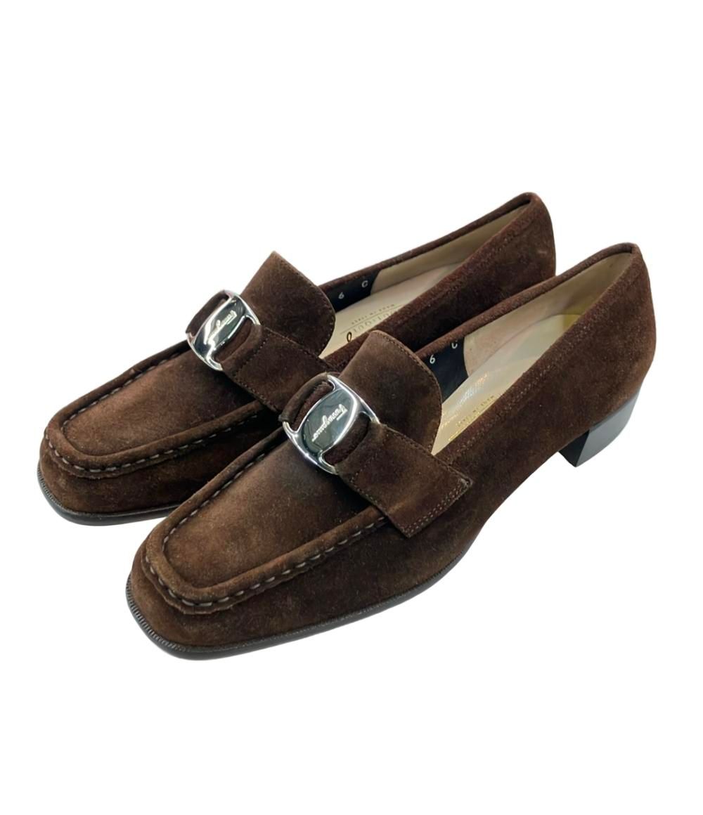 未使用 Ferragamo スエードローファー ガンチーニ ブラウン系 25cm サルヴァトーレフェラガモ ローファー スエード ガンチーニ レディース