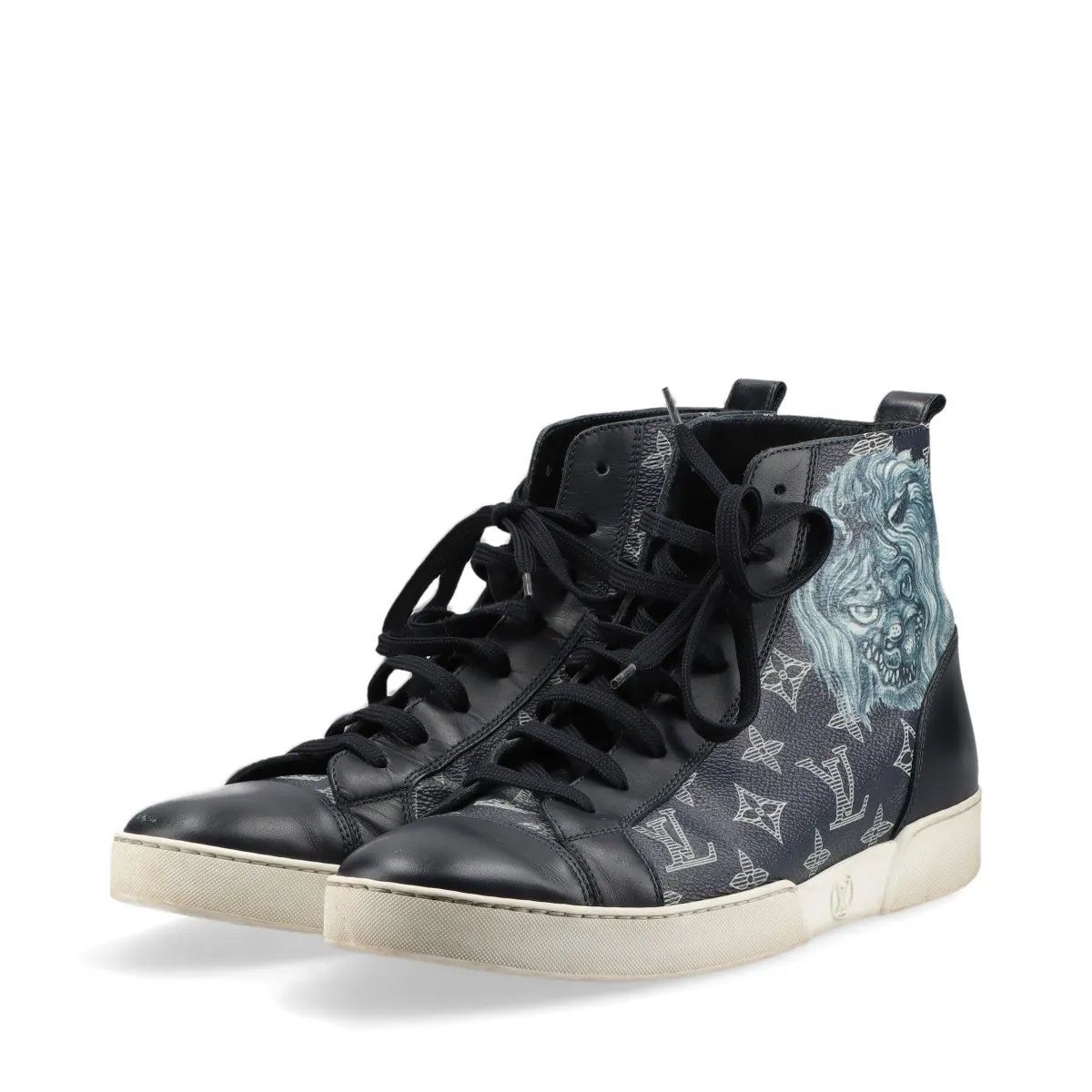 美品 ルイヴィトン チャップマン ブラザーズ BM1116 モノグラム ハイカット スニーカー 靴 ネイビー メンズ レディース MMM DB51-3【中古】