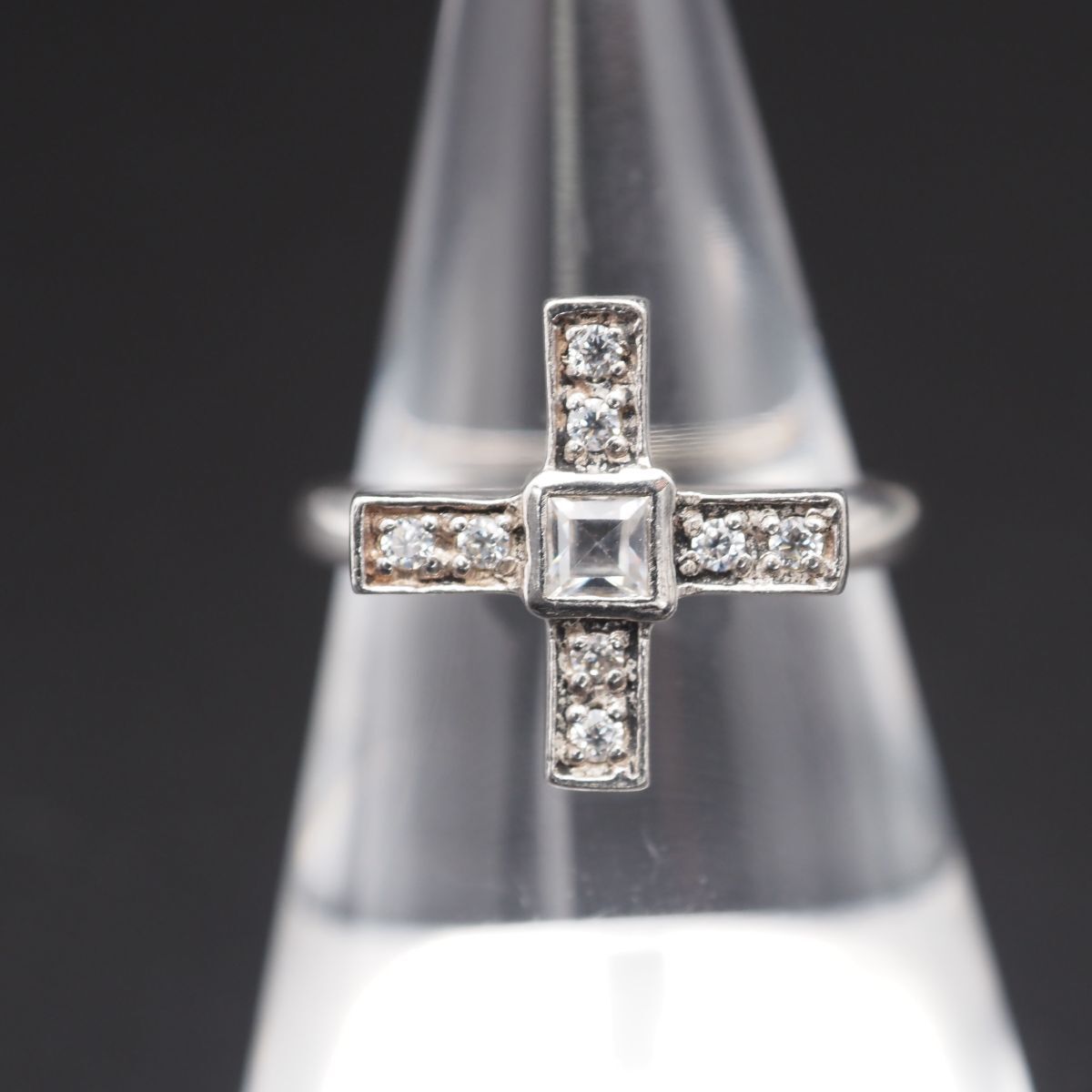 L447 アガット agete SILVER刻印 リング ダイヤモンド風 クロス