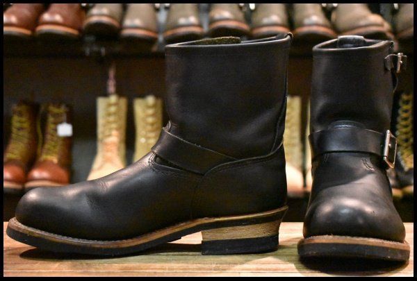 9D 良品 07年】レッドウィング 8182 ショート エンジニア 黒 ブラック