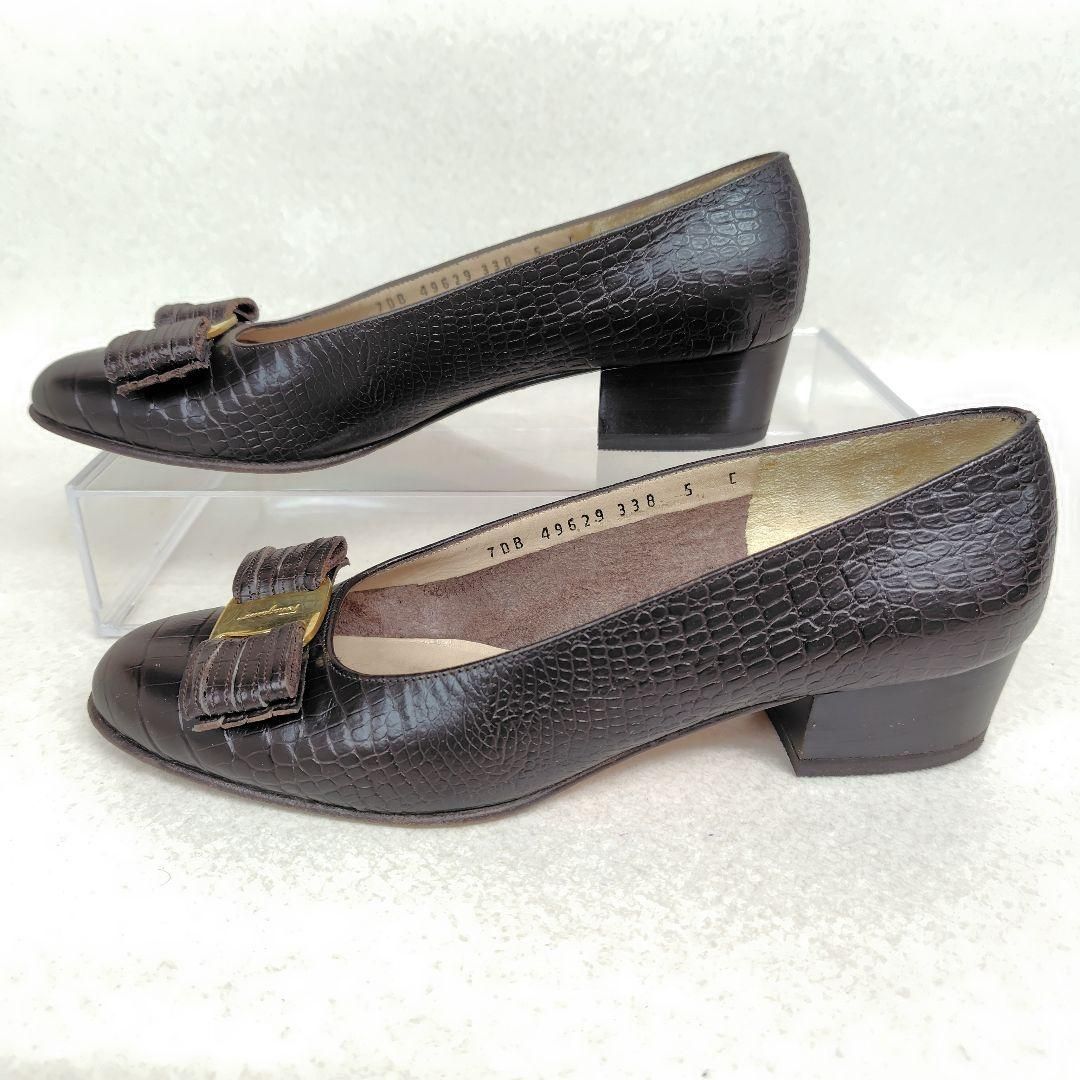 Ferragamo フェラガモ パンプス 5C エキゾチック 型押し クロコ ヴァラ