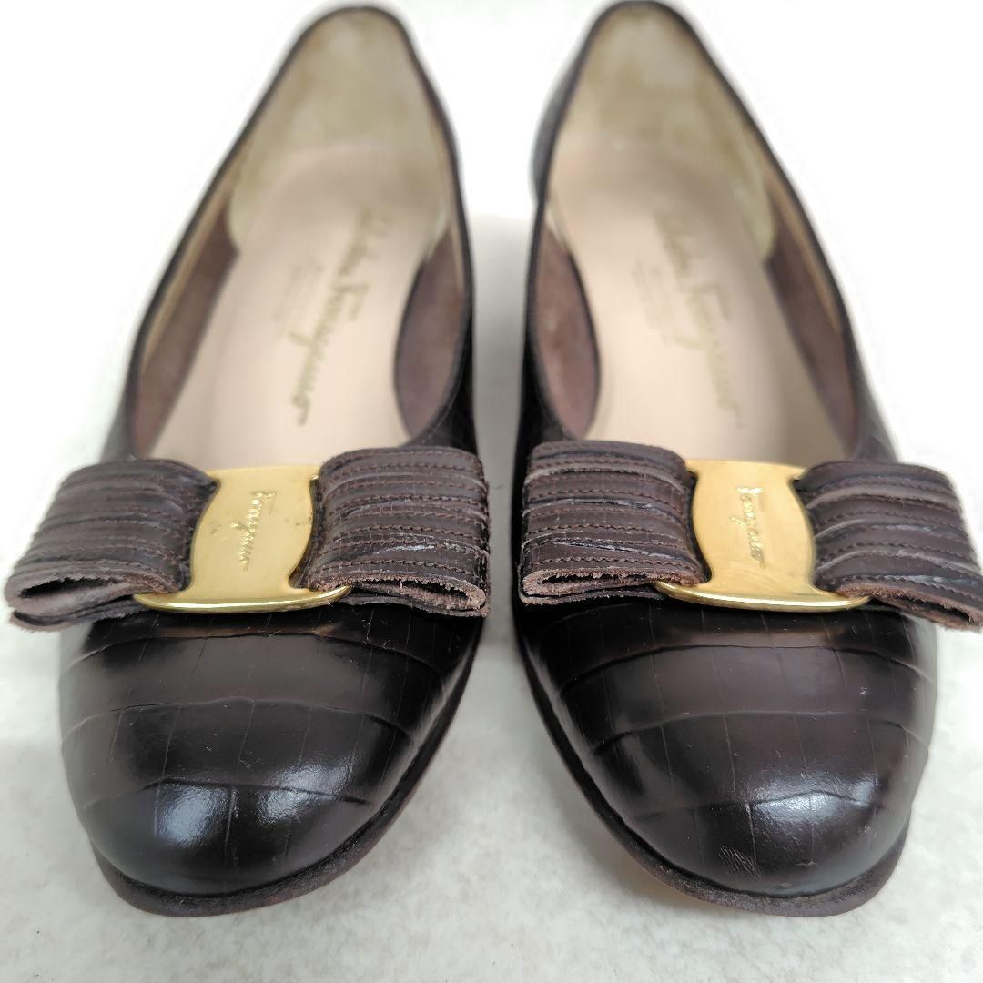 もも箱付き☆フェラガモ【Ferragamo】ヴァラ クロコ型押し パンプス 美品】Salvatore Ferragamo サルヴァトーレフェラガモ パンプス クロコ