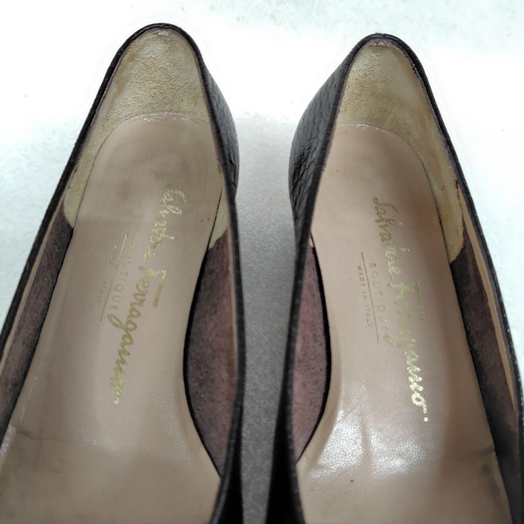 Ferragamo フェラガモ パンプス 5C エキゾチック 型押し クロコ ヴァラ