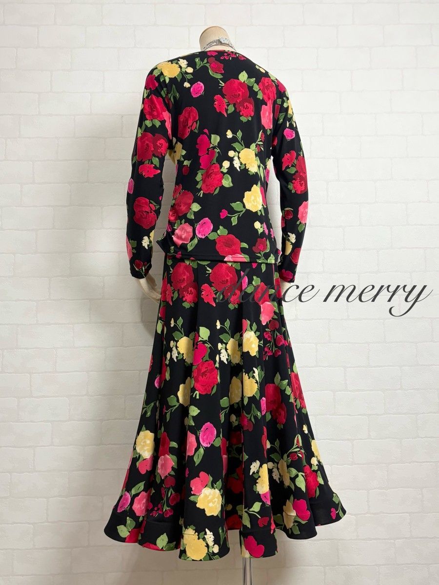 Lサイズ 新品 社交ダンス 黒 赤 黄色 ツーピース セットアップ