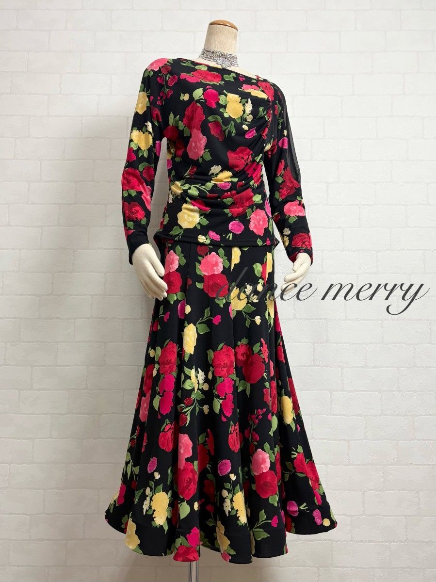 Lサイズ 新品 社交ダンス 黒 赤 黄色 ツーピース セットアップ