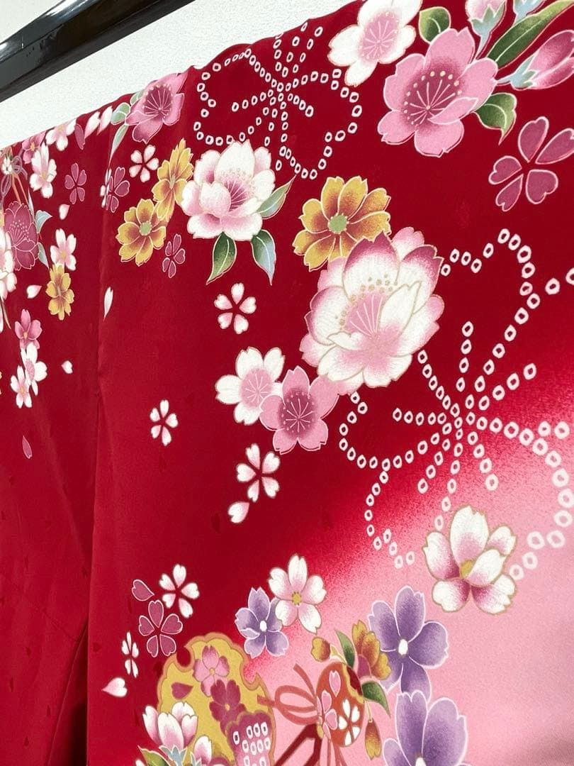 二尺袖 ポリエステル着物 金彩 紋意匠 雪輪に花 桜 袴用 MOP557 - メルカリ