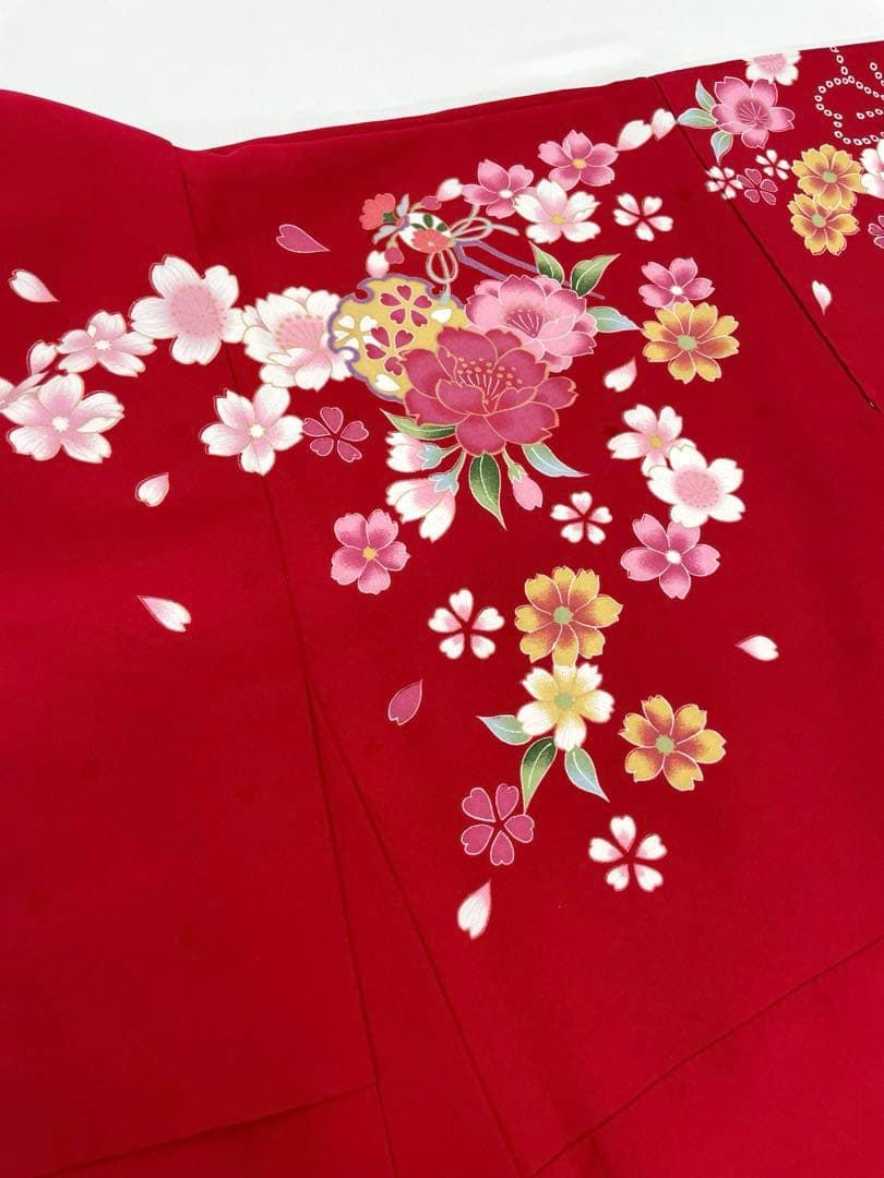 2尺袖 ポリエステル着物 紋意匠 桜 袴向き 二尺袖 ポリエステル着物 袴向き 金彩 紋意匠 雪輪に桜 秋桜 MOP551