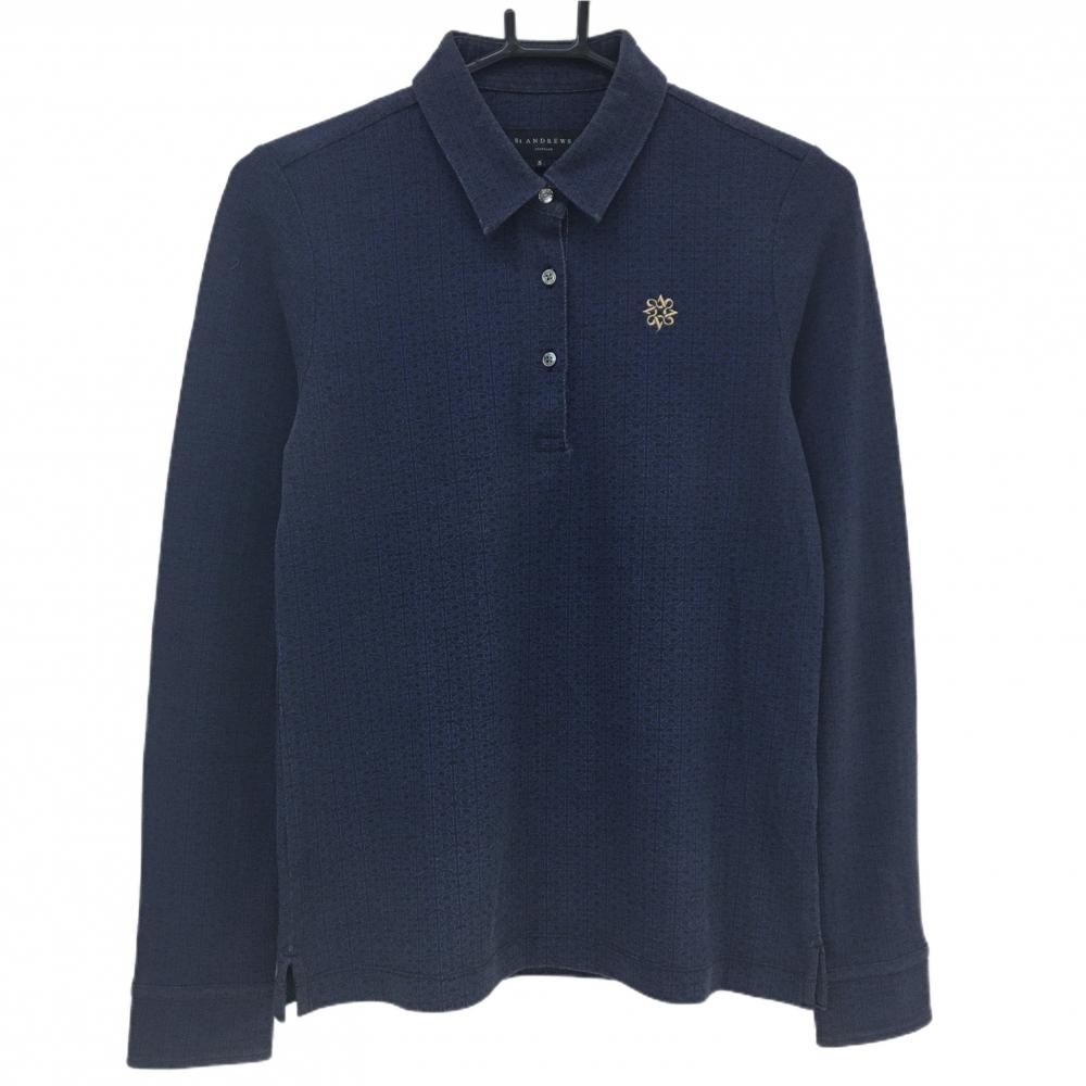 セントアンドリュース 長袖ポロシャツ ネイビー×黒 総柄 ロゴ刺しゅう