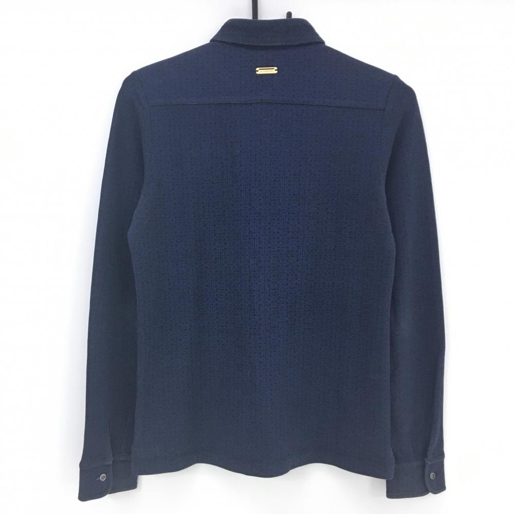 セントアンドリュース　長袖シャツ　ポロシャツ　ゴルフウェア セントアンドリュース 長袖ポロシャツ ネイビー×黒 総柄 ロゴ刺しゅう