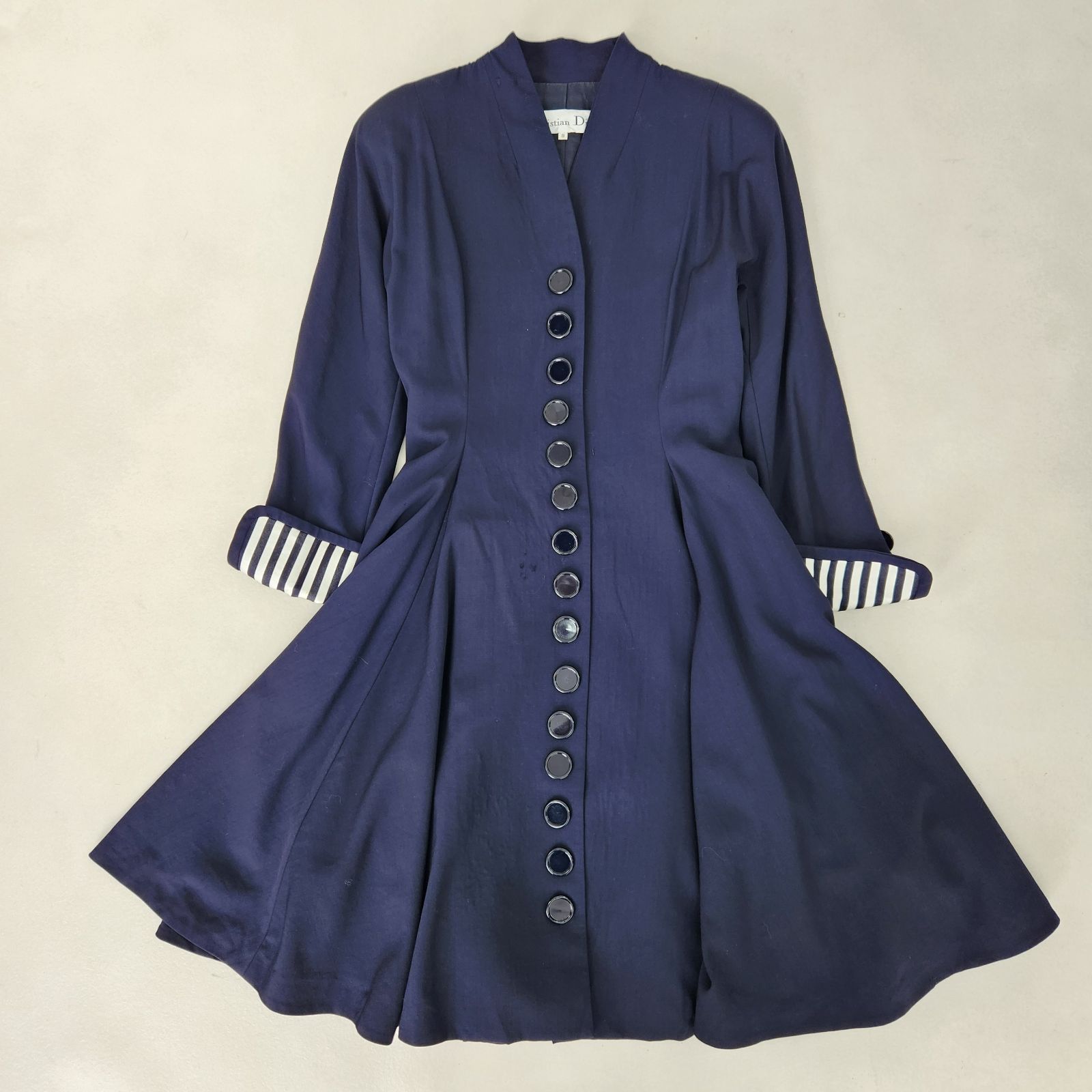 Christian Dior ロングワンピース サイズ9 美品 SALE‼️ Christian Dior ロングワンピース Aライン フレア ノーカラー ネイビー