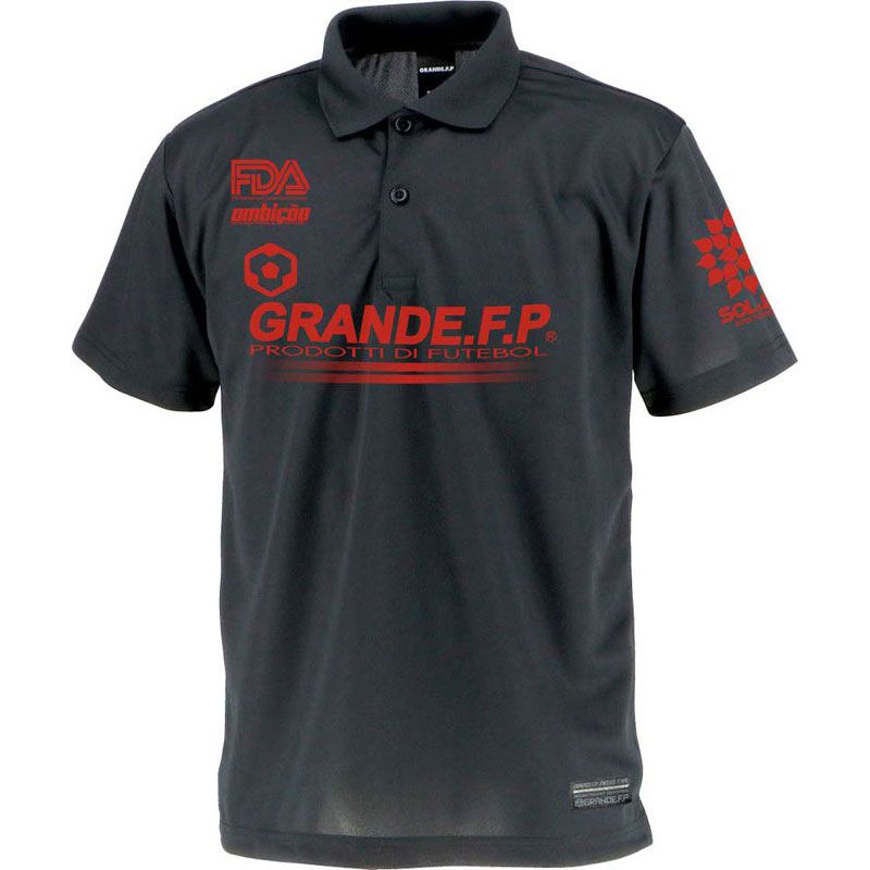 GRANDE.F.P(グランデエフピー) GRANDE.F.P グランデ.エフ.ピー.ハイパーロゴ.ドライメッシュポロ フットサル ポロシャツ (gfph20009-0935)、(0935)ブラック×レッ