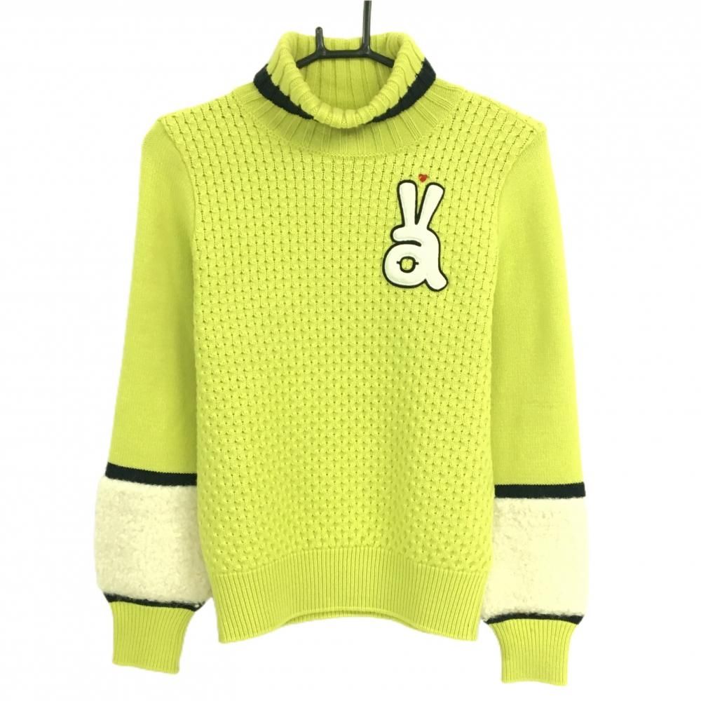 (美品)アルチビオarchivio タートルネックセーター・スカート サイズ36 アルチビオ タートルネックセーター グリーンイエロー 身頃ケーブル