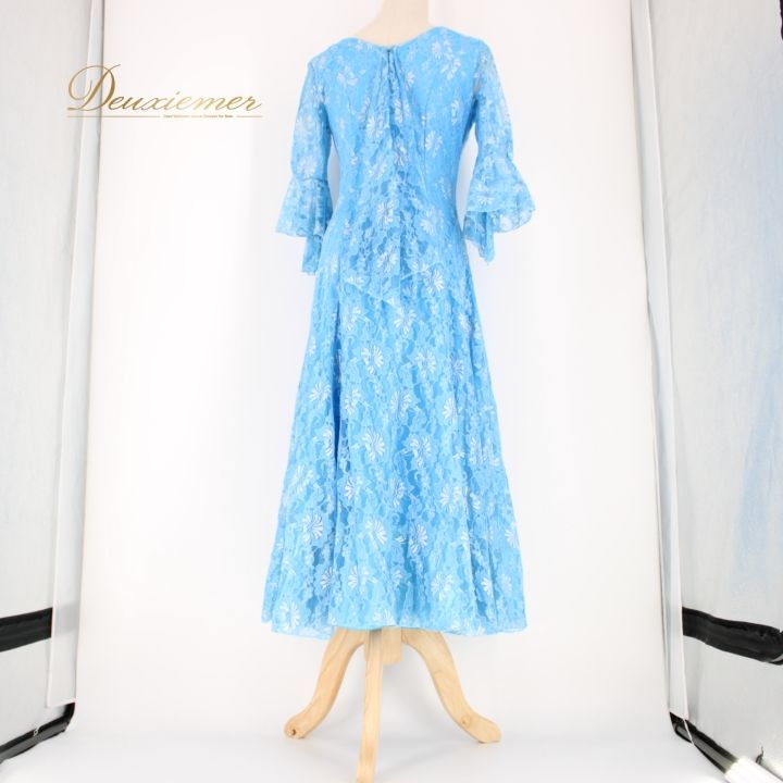 【美品 社交ダンス衣装】鮮やかブルー×フリル プリマブティック ドレス 社交ダンス 衣装 スタンダード ドレス ワンピース レッスンウェア