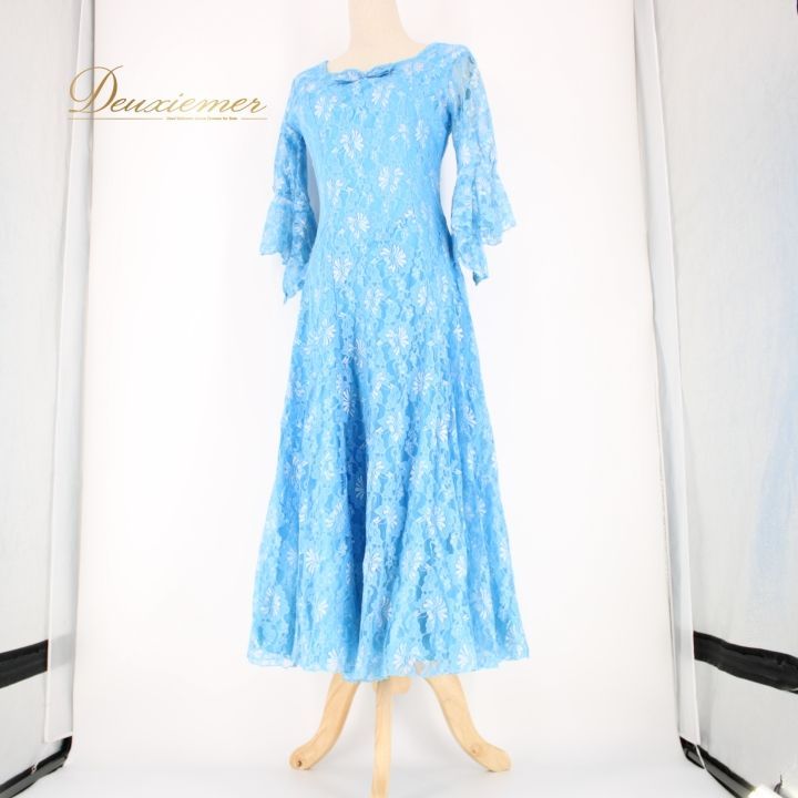 【美品 社交ダンス衣装】ワンピースドレス prima boutique 水色 社交ダンス 衣装 スタンダード ドレス ワンピース レッスンウェア