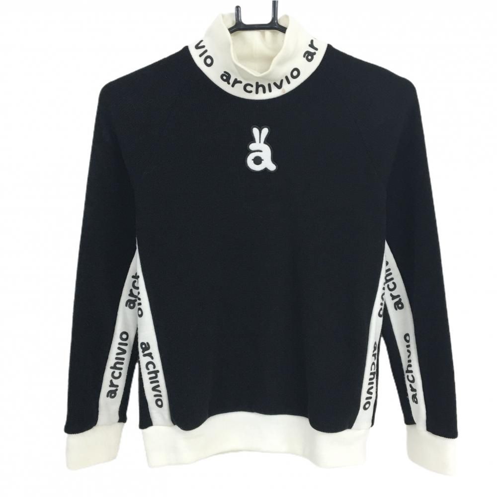 アルチビオ 切替セーター 黒×白 サイド・ネックロゴライン ウール混