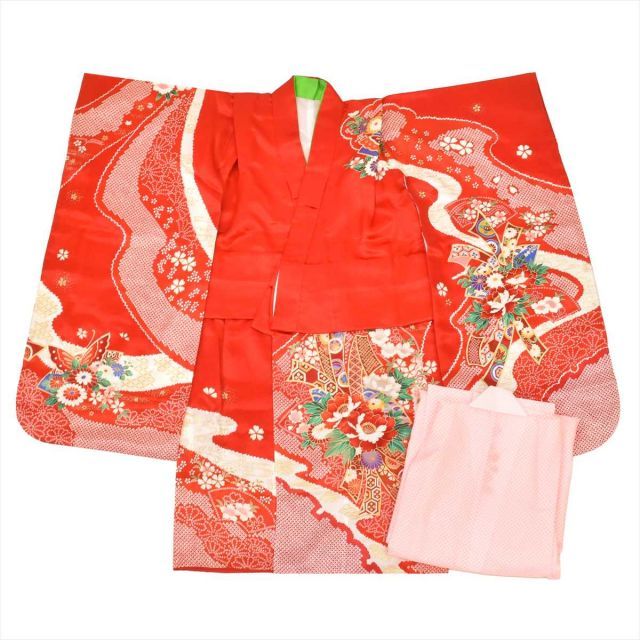 中古】 リサイクル着物 女の子 七五三 7歳 2点セット 着物 長襦袢