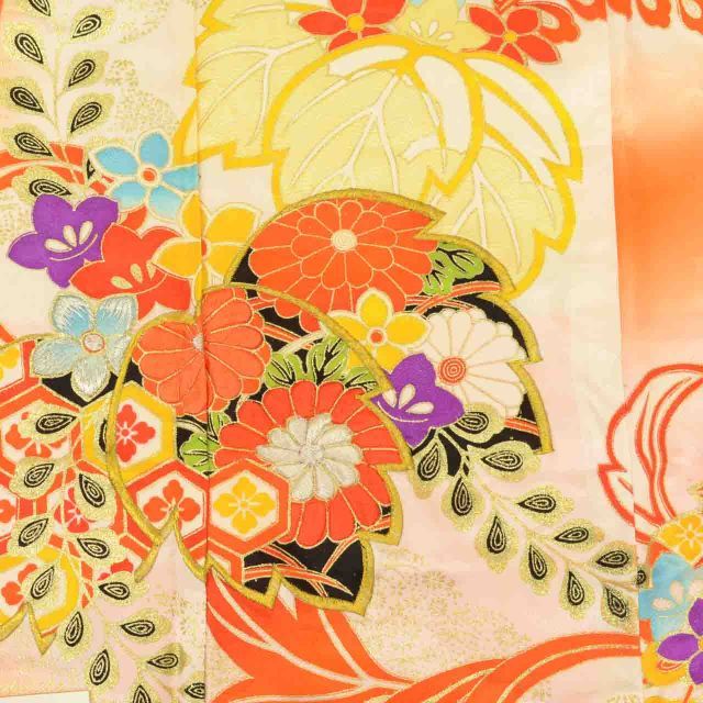 中古】 リサイクル着物 女の子 七五三 7歳 2点セット 着物 長襦袢