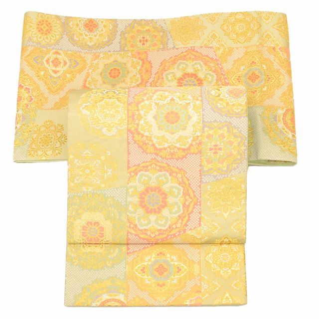 立枠裂地紋 洒落袋帯 正絹 六通 パールトーン加工済 立枠裂地紋 洒落袋帯 正絹 六通 パールトーン加工済 立枠裂地紋 洒落