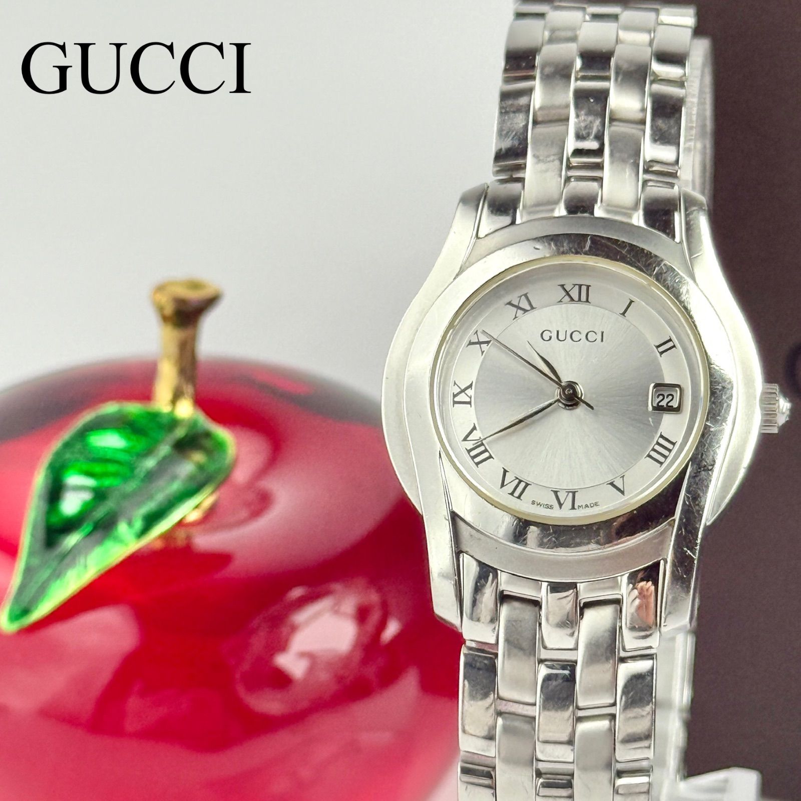 グッチ 5500L デイト 箱付き 新品電池 レディース 腕時計 206 - メルカリ
