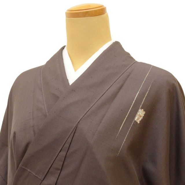 袷　紬　正絹 平和屋着物○上質な紬 色無地 桑染色 ロング丈 正絹 逸品 CABB4206yc