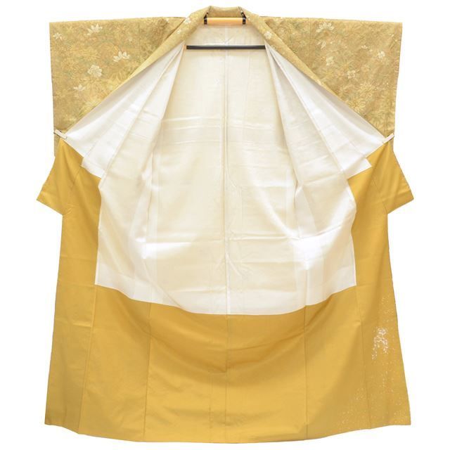 ゆりのはな　縞大島紬　友禅ボカシ染め　黄色/黄土色系　正絹　H802　袷　紬 ゆりのはな 縞大島紬 友禅ボカシ染め 黄色/黄土色系 正絹 H802 袷