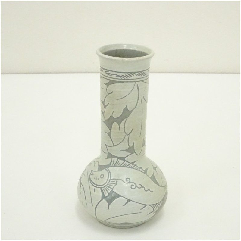 池順鐸造 魚文花瓶（共箱） 花器 おしゃれ かわいい アンティーク