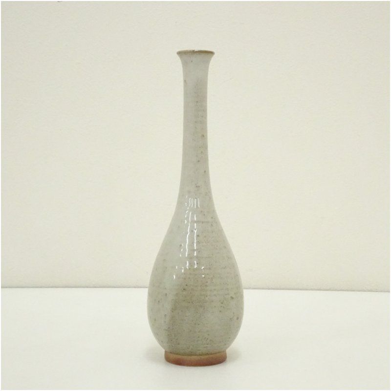 越中瀬戸焼 釋永由紀夫造 灰釉鶴首花入（共箱） 花入れ 茶道 茶道具