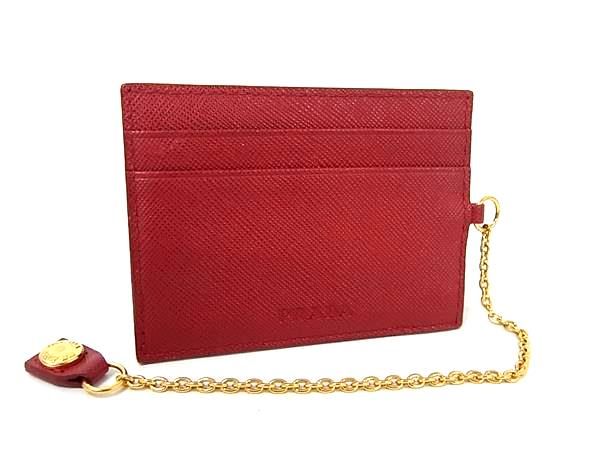未使用に近い 極美品PRADA プラダ サフィアーノ レザー ケース 赤 □美品□ PRADA プラダ サフィアーノレザー カードケース パスケース