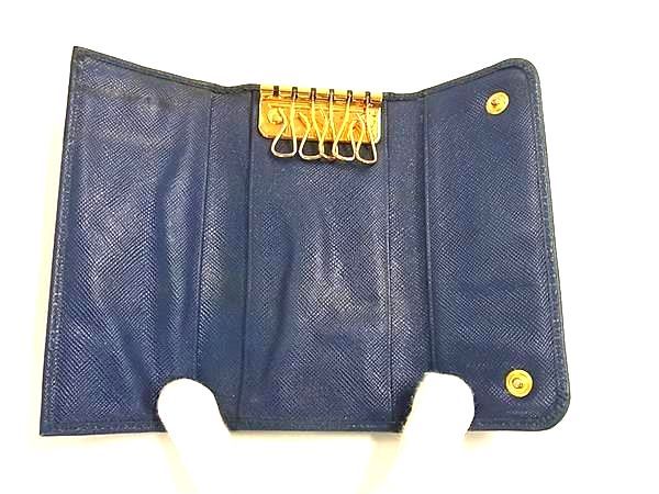 ✨未使用に近い✨　PRADA キーケース　サフィアーノレザー　リボン　6連　青色 PRADA プラダ 6連 キーケース レザー サフィアーノ エピ 青 ブルー 箱