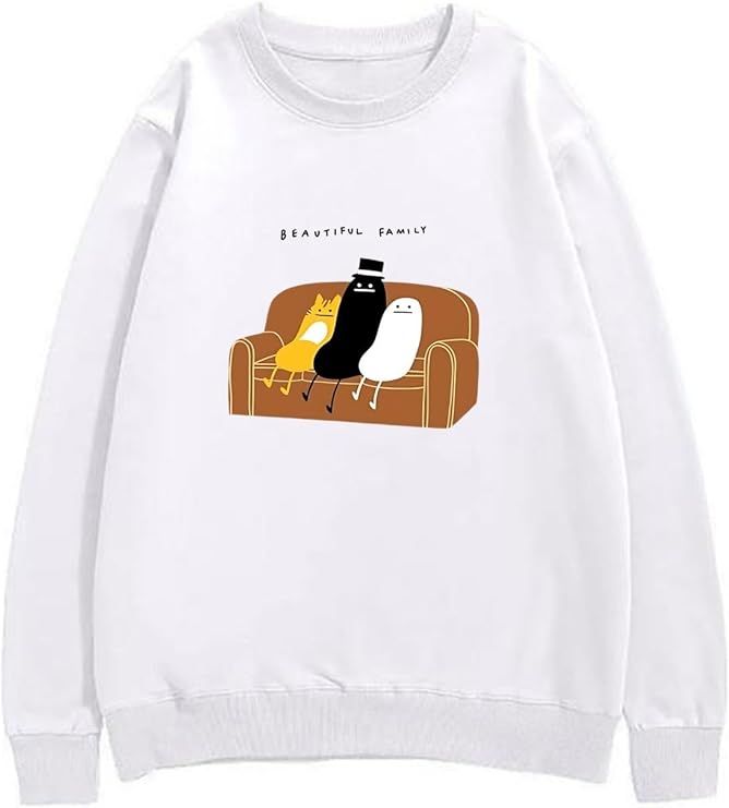 送料無料 面白いクルーネックスウェット （猫、白黒の幽霊 ホワイト