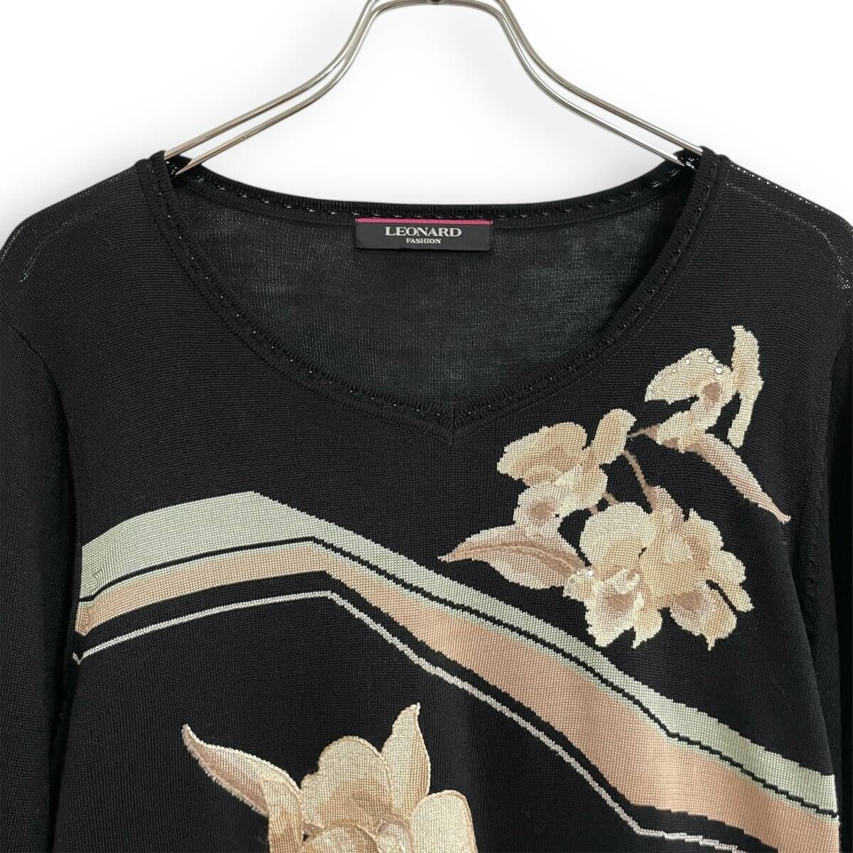 R2570/ LEONARD レオナール シルク混 ニット トップス ラインストーン