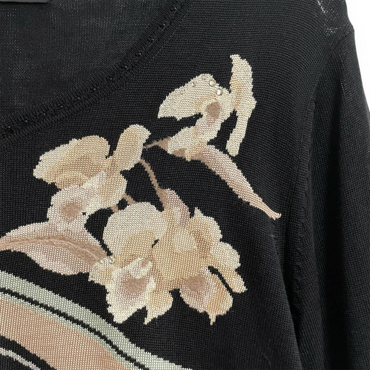 【未使用】LEONARD レオナール ニット 花柄 カシミヤ 綿 ラインストーン レオナール ファッション LEONARD FASHION 花柄 フラワー カシミヤ