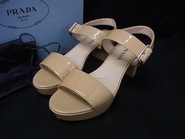 PRADA プラダ パテントレザー ヒール サンダル 表記サイズ 37 1/2 (約