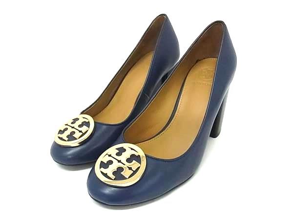 トリーバーチレディースパンプス　ネイビー □極美品□ TORY BURCH トリーバーチ レザー ヒール パンプス サイズ