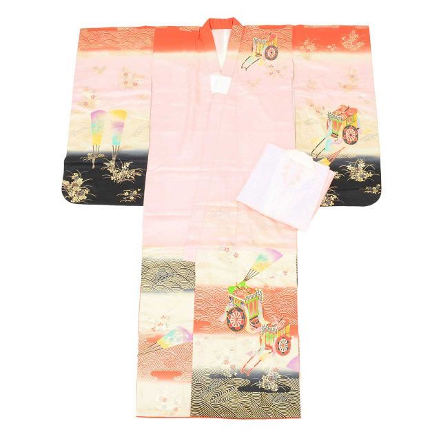 中古】 リサイクル着物 女の子 七五三 7歳 2点セット 着物 長襦袢