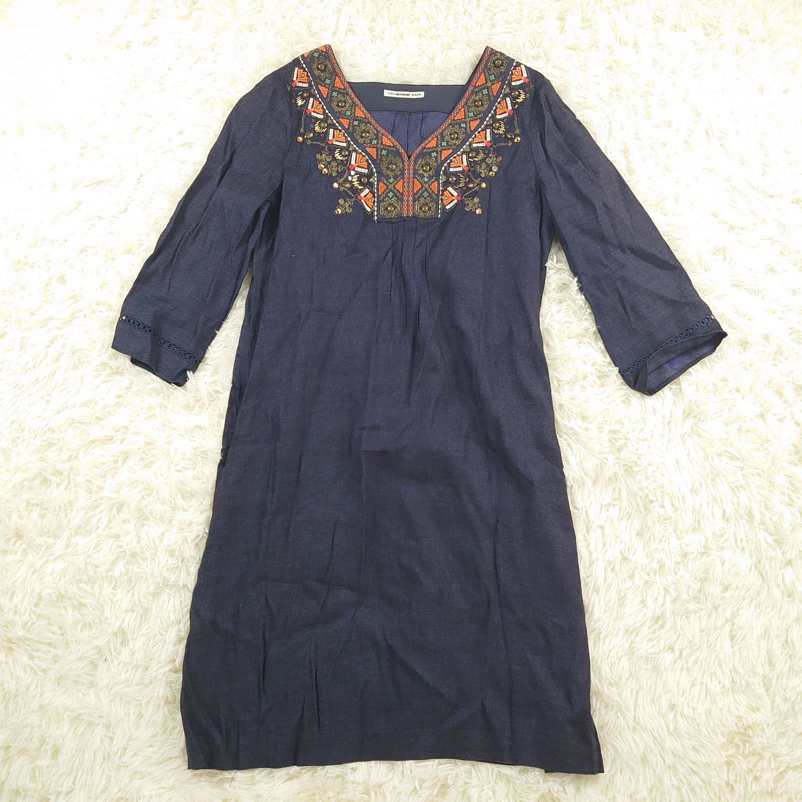 vivian tam ヴィヴィアンタム デニム風 ワンピース 7部丈