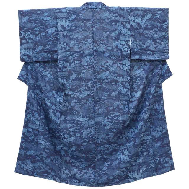 中古】 リサイクル着物 真綿紬 本藍染 袷 正絹 仕立て上がり 証紙有り