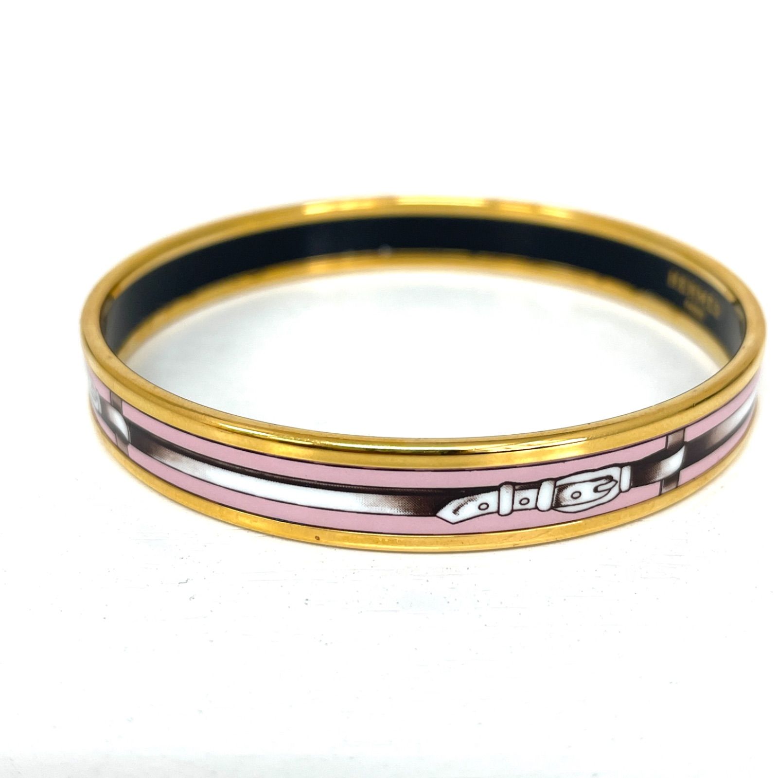 HERMES エルメス バングル エマイユ ゴールド ピンク ベルトモチーフ