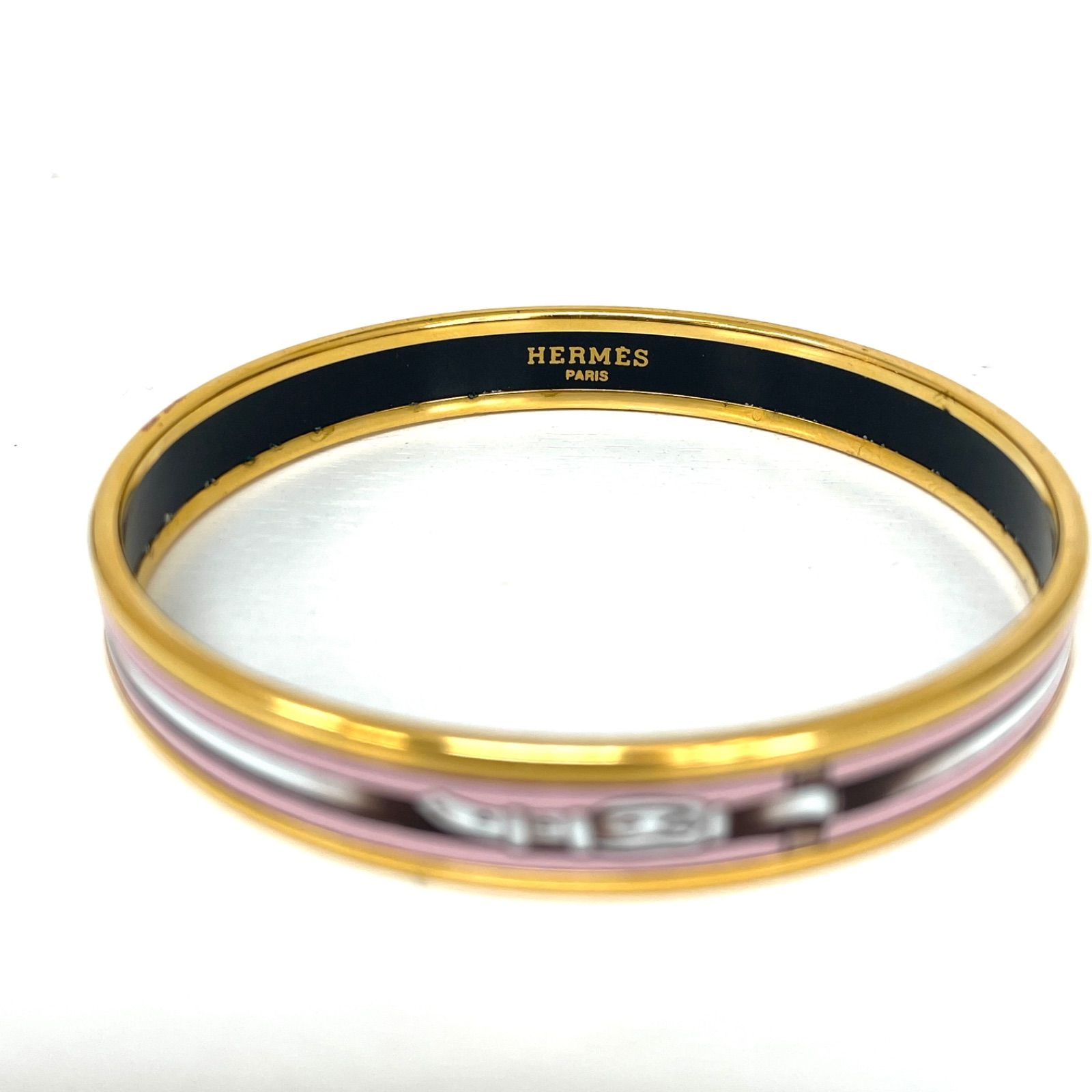 HERMES エルメス バングル エマイユ ゴールド ピンク ベルトモチーフ