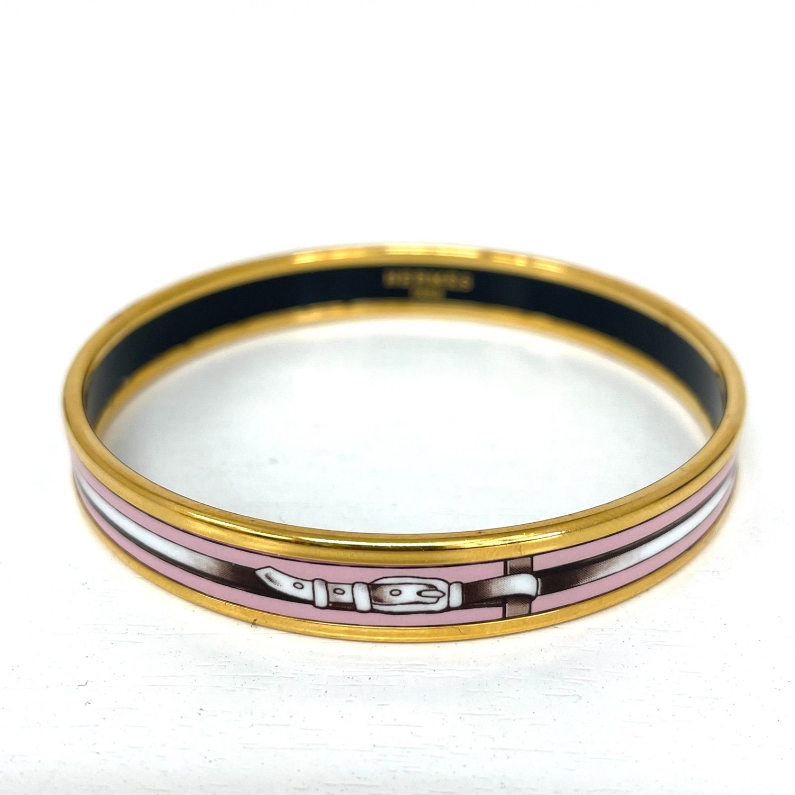 HERMES エルメス バングル エマイユ ゴールド ピンク ベルトモチーフ